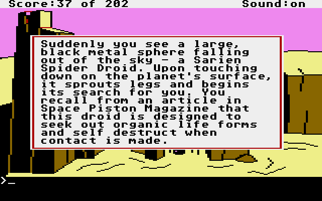 Space Quest: Chapter I - The Sarien Encounter Atari ST Screenshot: Watch out for these spider droids...