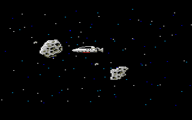 Space Quest: Chapter I - The Sarien Encounter Atari ST Screenshot: Thanks to my droid the ship automatically dodges the asteroids.