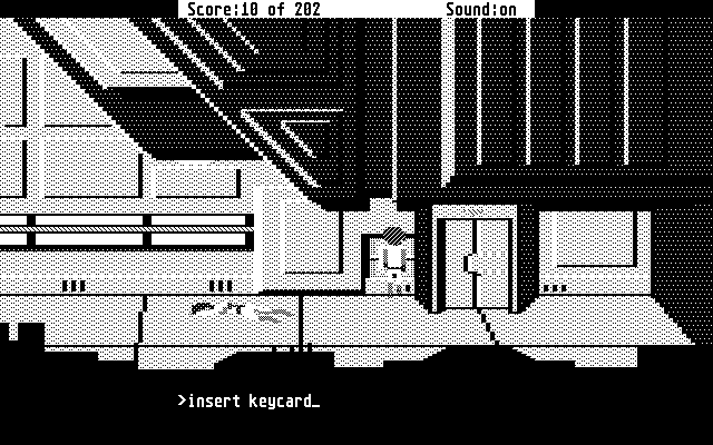 Space Quest: Chapter I - The Sarien Encounter Atari ST Screenshot: I need a keycard to open this door...luckily I found one!