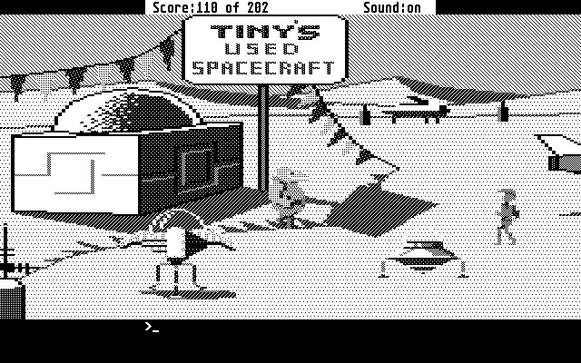 Space Quest: Chapter I - The Sarien Encounter Atari ST Screenshot: Hmm, I could use a used spacecraft...