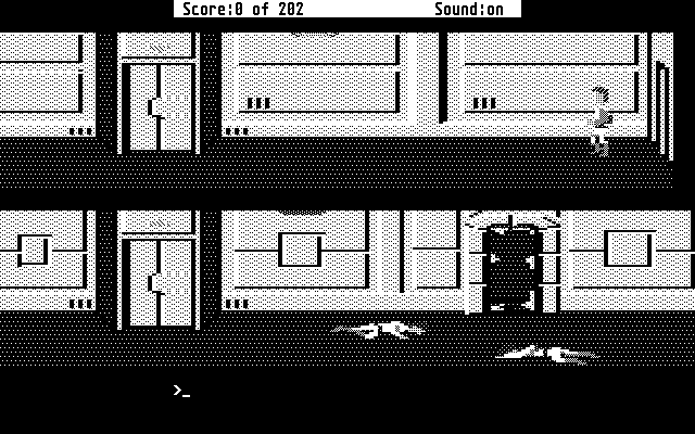 Space Quest: Chapter I - The Sarien Encounter Atari ST Screenshot: Wandering the Arcade; avoid the intruders if you can!