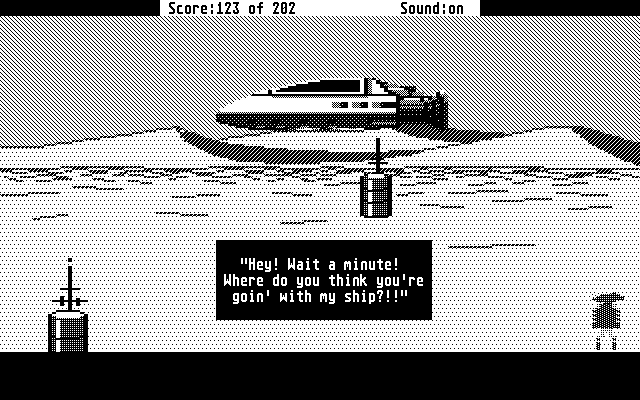 Space Quest: Chapter I - The Sarien Encounter Atari ST Screenshot: Taking off in my new ship...