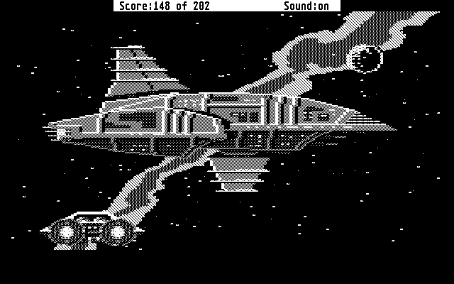Space Quest: Chapter I - The Sarien Encounter Atari ST Screenshot: It's the Deltaur, a Sarien ship!
