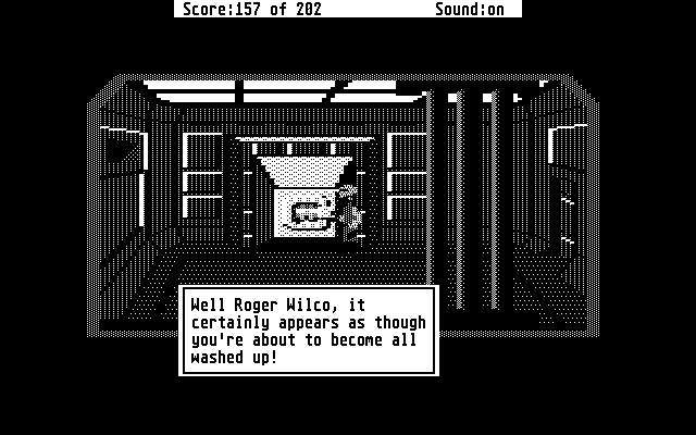 Space Quest: Chapter I - The Sarien Encounter Atari ST Screenshot: Hiding in the laundry.