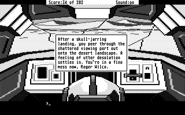 Space Quest: Chapter I - The Sarien Encounter Atari ST Screenshot: A crash landing!