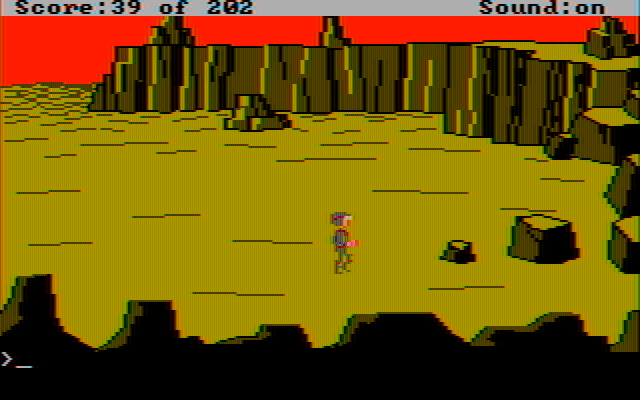 Space Quest: Chapter I - The Sarien Encounter IBM PC/Compatibles Screenshot: Let's see if there's anything over by these rocks...