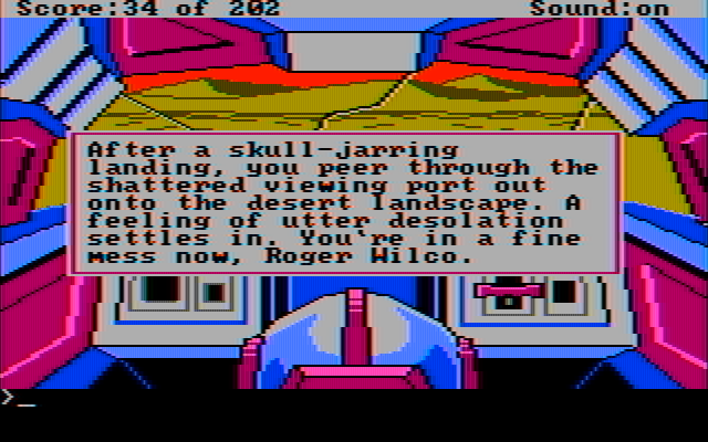 Space Quest: Chapter I - The Sarien Encounter IBM PC/Compatibles Screenshot: A crash landing!