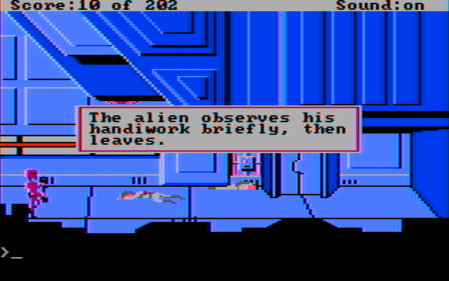 Space Quest: Chapter I - The Sarien Encounter IBM PC/Compatibles Screenshot: A Sarien shot me!