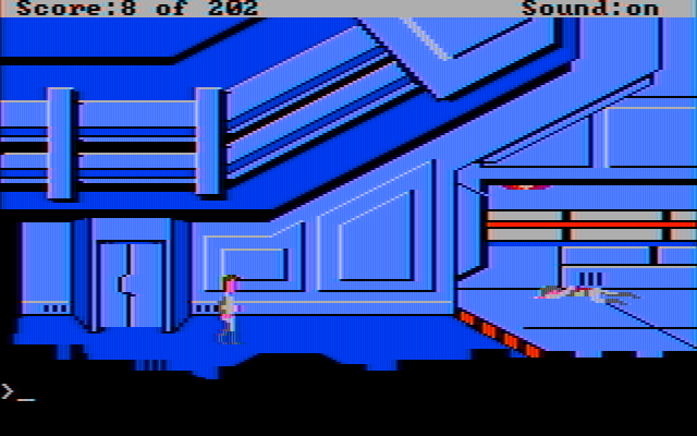 Space Quest: Chapter I - The Sarien Encounter IBM PC/Compatibles Screenshot: Looking for a way to escape...