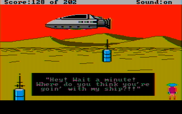 Space Quest: Chapter I - The Sarien Encounter IBM PC/Compatibles Screenshot: Taking off...that ship I bought might not be legit!