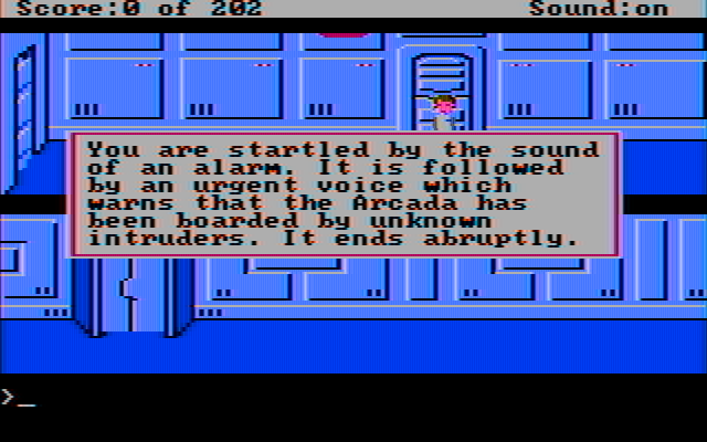 Space Quest: Chapter I - The Sarien Encounter IBM PC/Compatibles Screenshot: Game start.