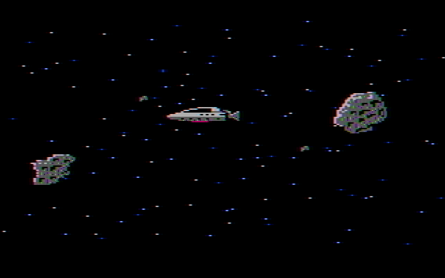 Space Quest: Chapter I - The Sarien Encounter IBM PC/Compatibles Screenshot: The droid I bought navigates around some asteroids...