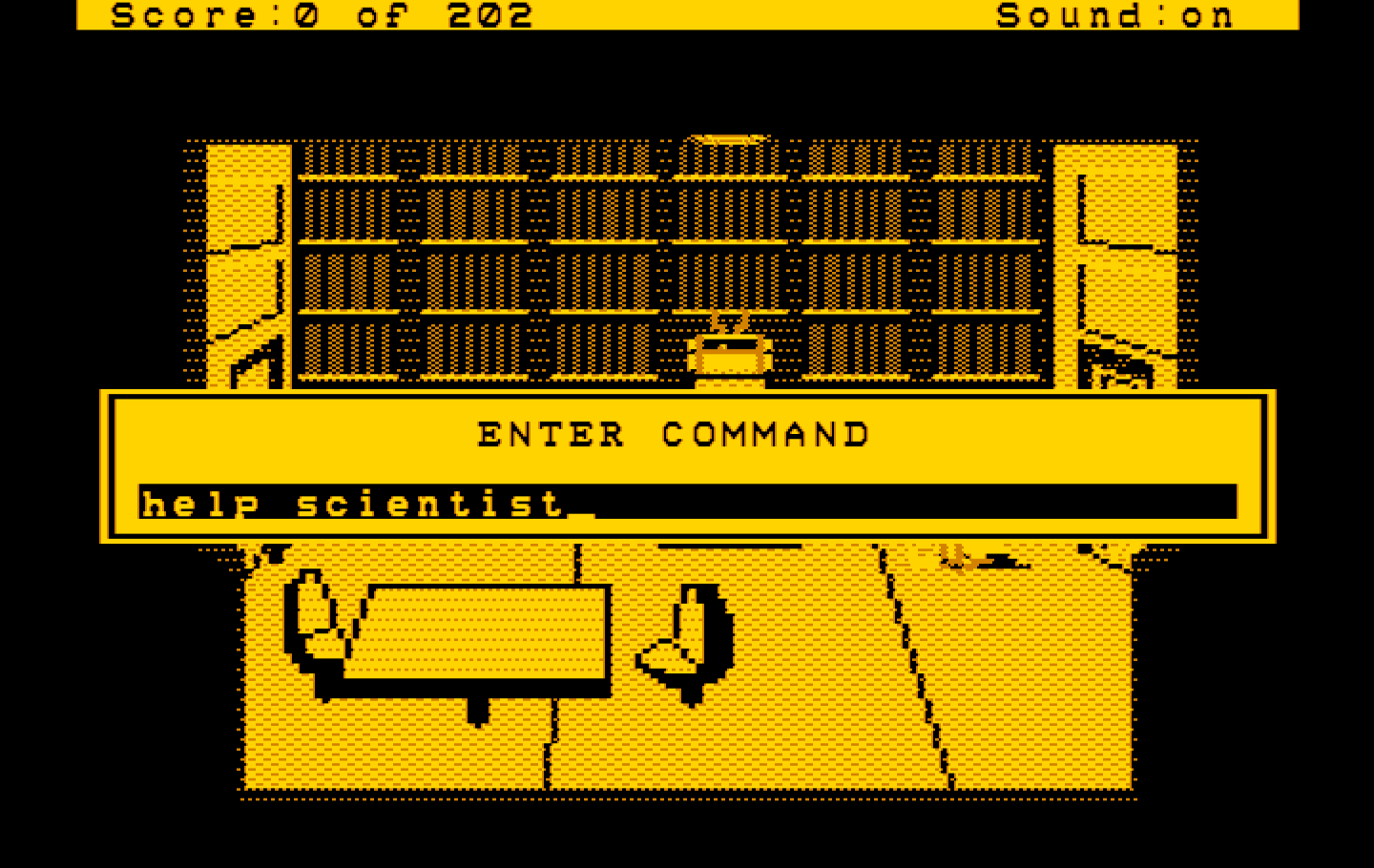Space Quest: Chapter I - The Sarien Encounter IBM PC/Compatibles Screenshot: In the Hercules Monochrome version the game pauses when you type similar to Sierra's SCI games.