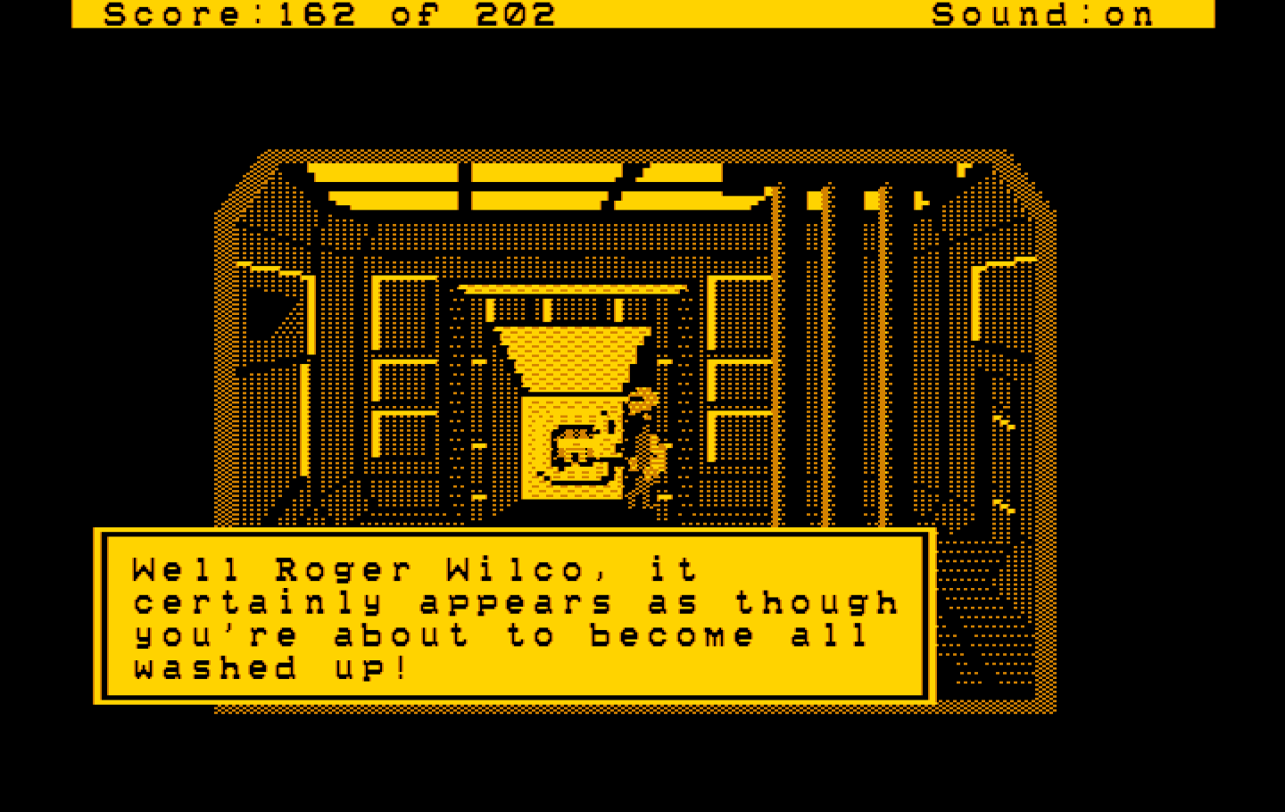 Space Quest: Chapter I - The Sarien Encounter IBM PC/Compatibles Screenshot: Hiding in the laundry.