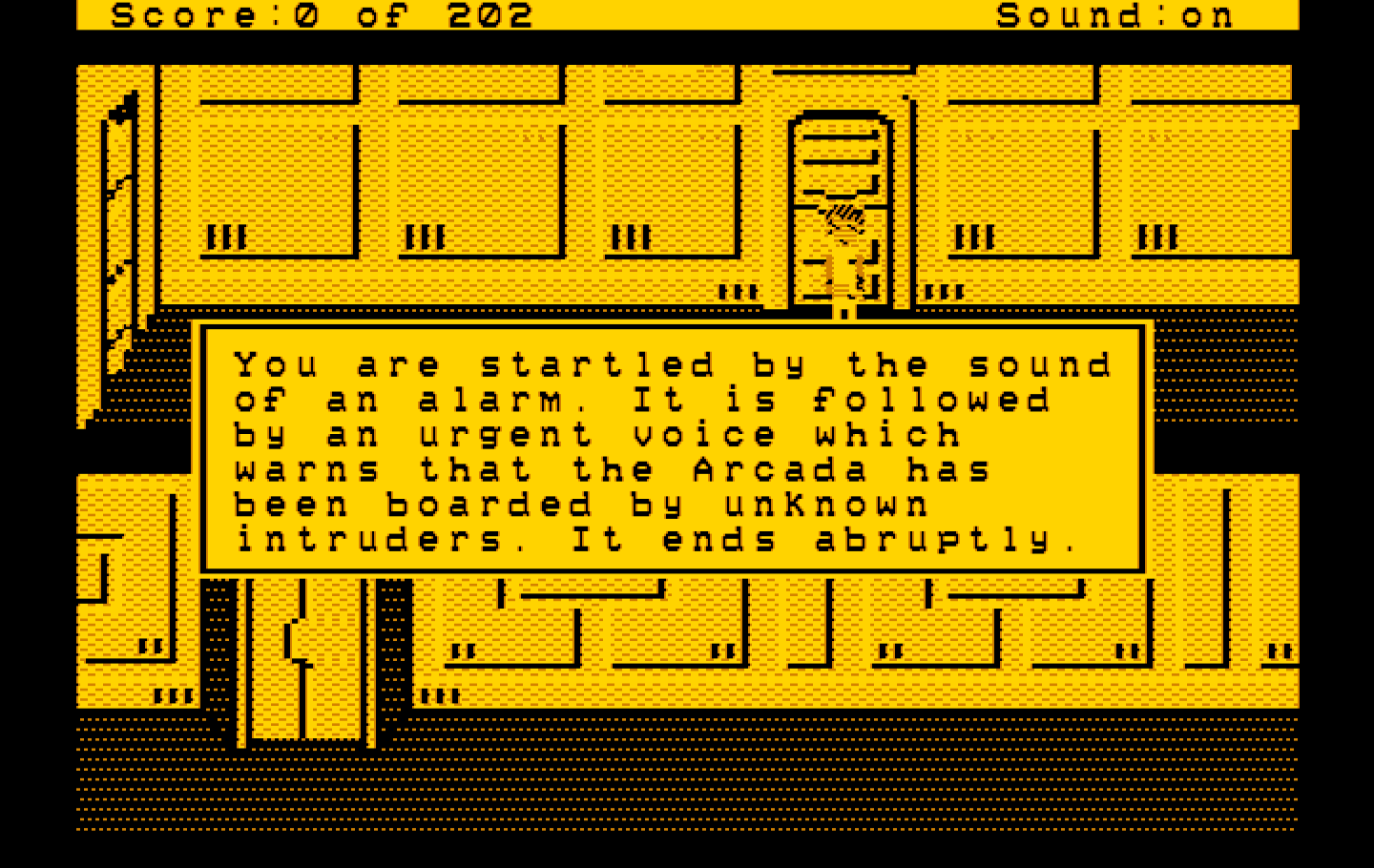 Space Quest: Chapter I - The Sarien Encounter IBM PC/Compatibles Screenshot: Game start.