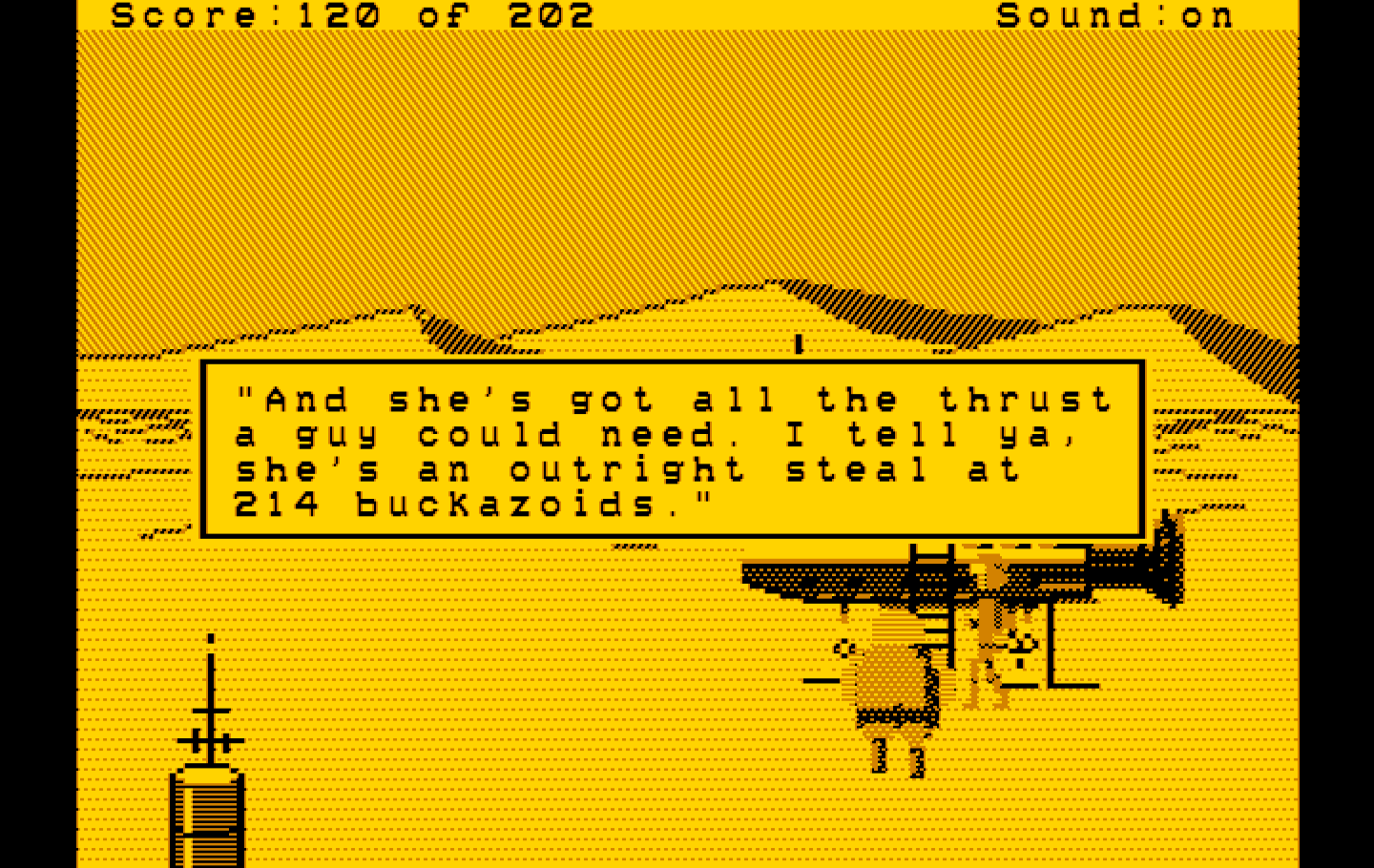 Space Quest: Chapter I - The Sarien Encounter IBM PC/Compatibles Screenshot: Looks like a nice ship to buy...