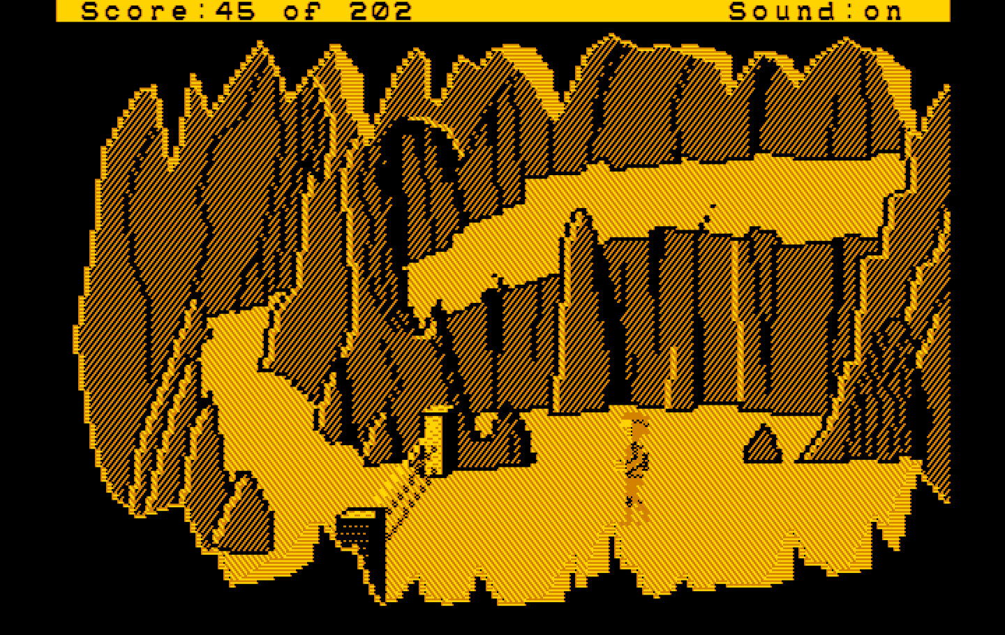 Space Quest: Chapter I - The Sarien Encounter IBM PC/Compatibles Screenshot: Lasers are deadly; I'll need a strategy to continue on!