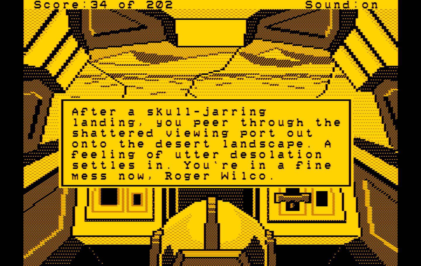 Space Quest: Chapter I - The Sarien Encounter IBM PC/Compatibles Screenshot: A crash landing!