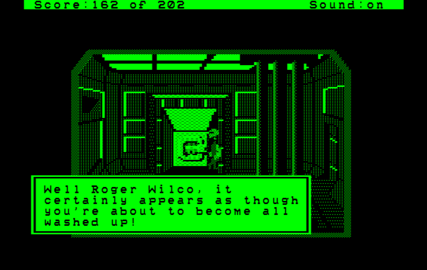Space Quest: Chapter I - The Sarien Encounter IBM PC/Compatibles Screenshot: Hiding in the laundry.