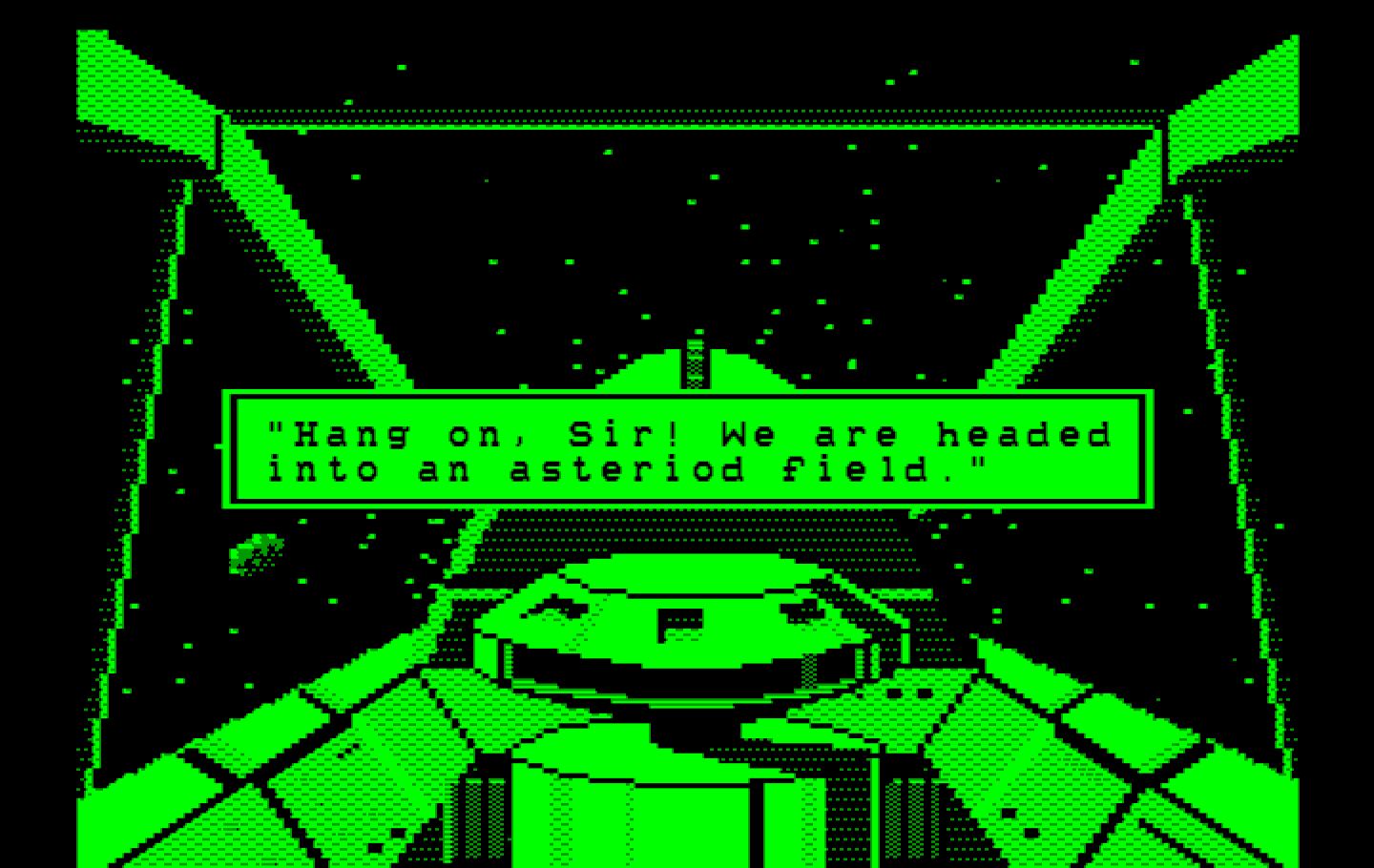 Space Quest: Chapter I - The Sarien Encounter IBM PC/Compatibles Screenshot: Headed for an asteroid field...