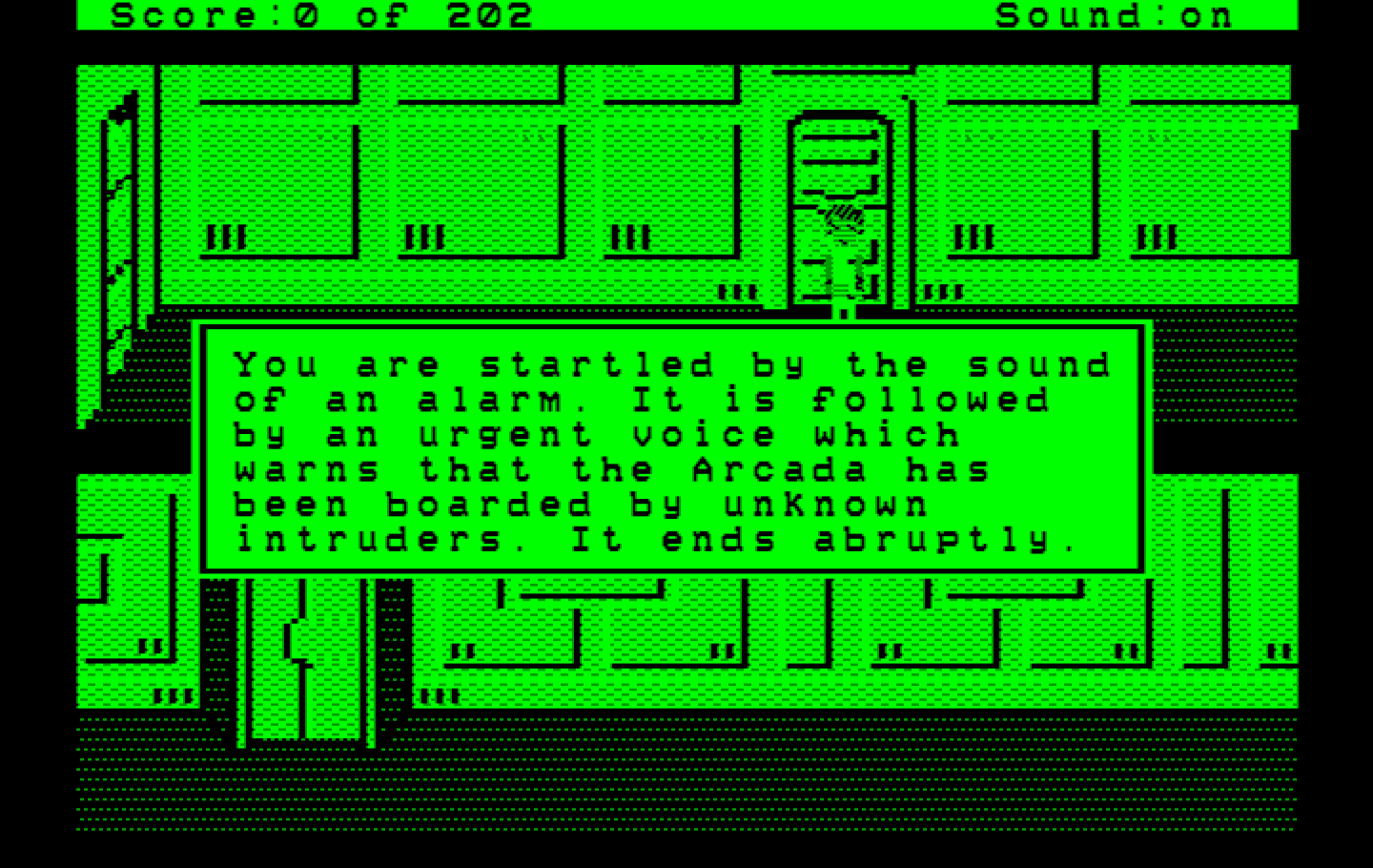Space Quest: Chapter I - The Sarien Encounter IBM PC/Compatibles Screenshot: Game start.