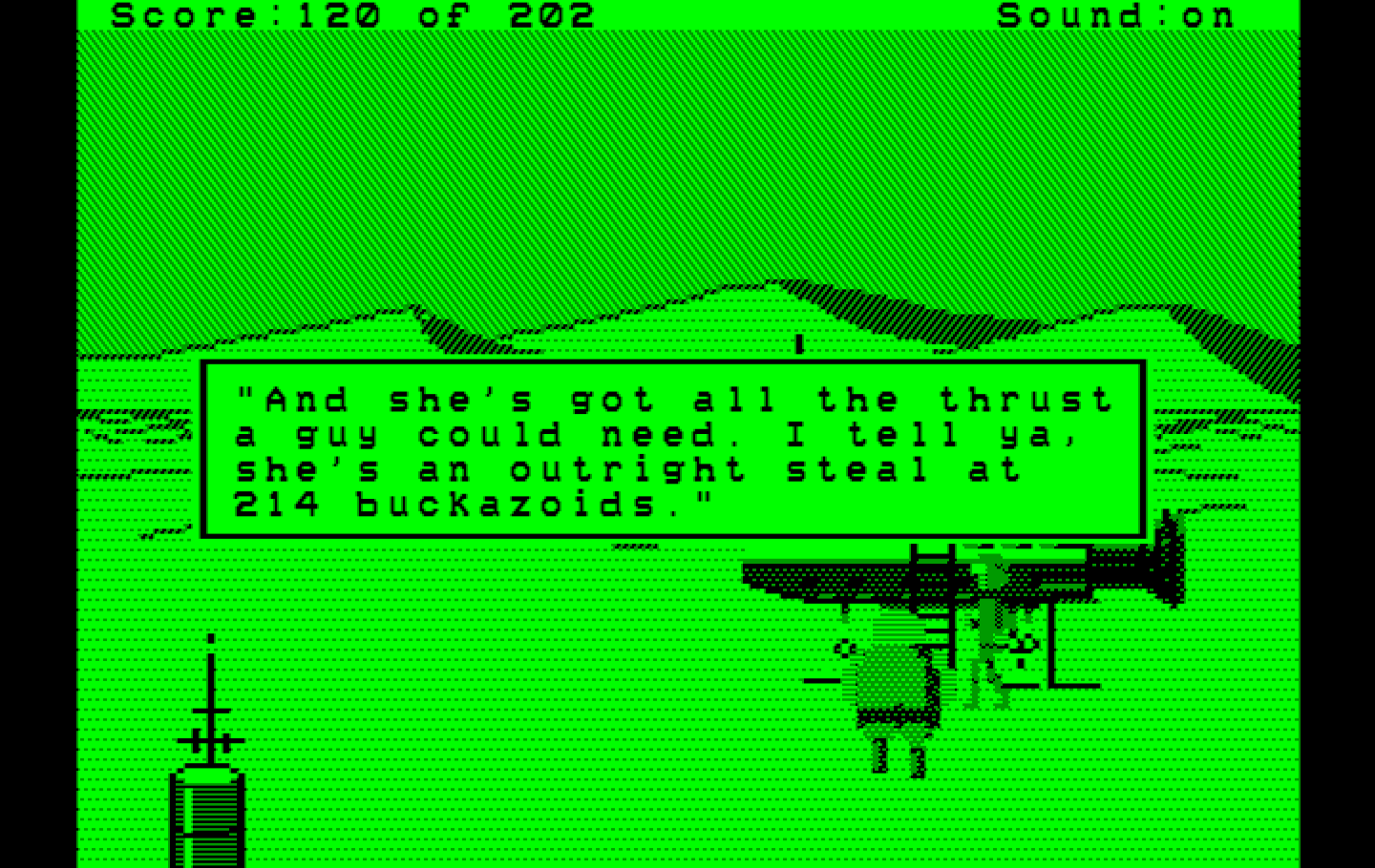 Space Quest: Chapter I - The Sarien Encounter IBM PC/Compatibles Screenshot: Looks like a nice ship to buy...