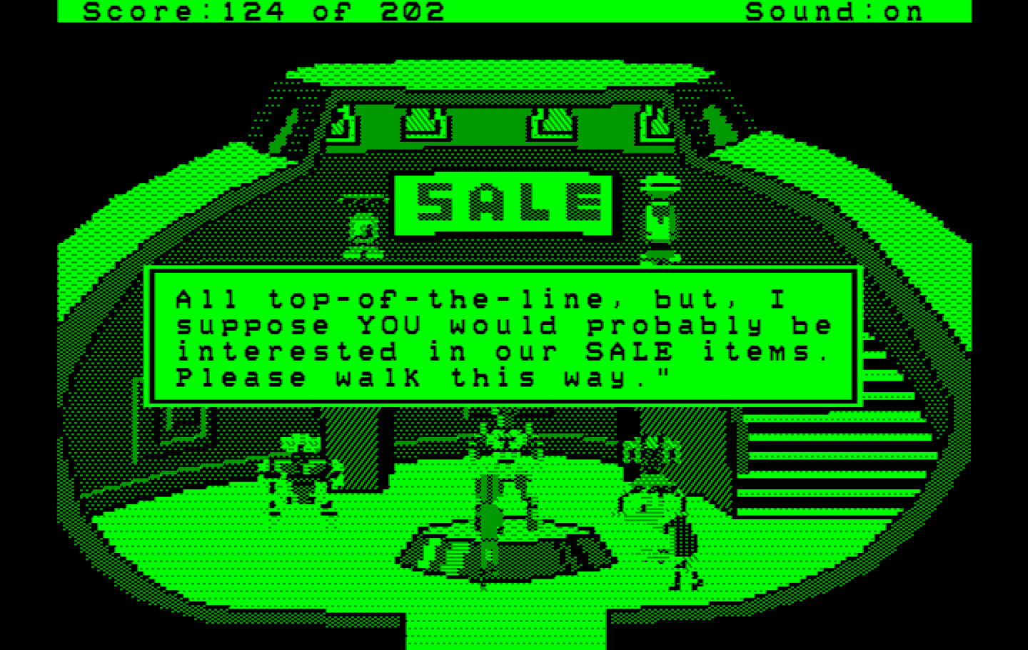 Space Quest: Chapter I - The Sarien Encounter IBM PC/Compatibles Screenshot: I only have enough money for a sale item...