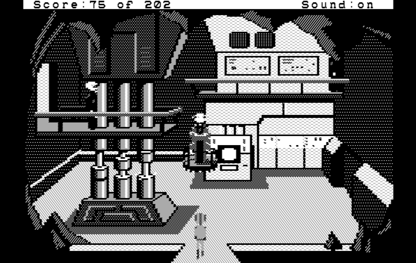 Space Quest: Chapter I - The Sarien Encounter IBM PC/Compatibles Screenshot: Meeting our alien friends.