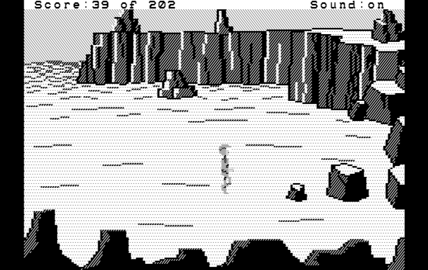 Space Quest: Chapter I - The Sarien Encounter IBM PC/Compatibles Screenshot: Let's see if there's anything over by these rocks...