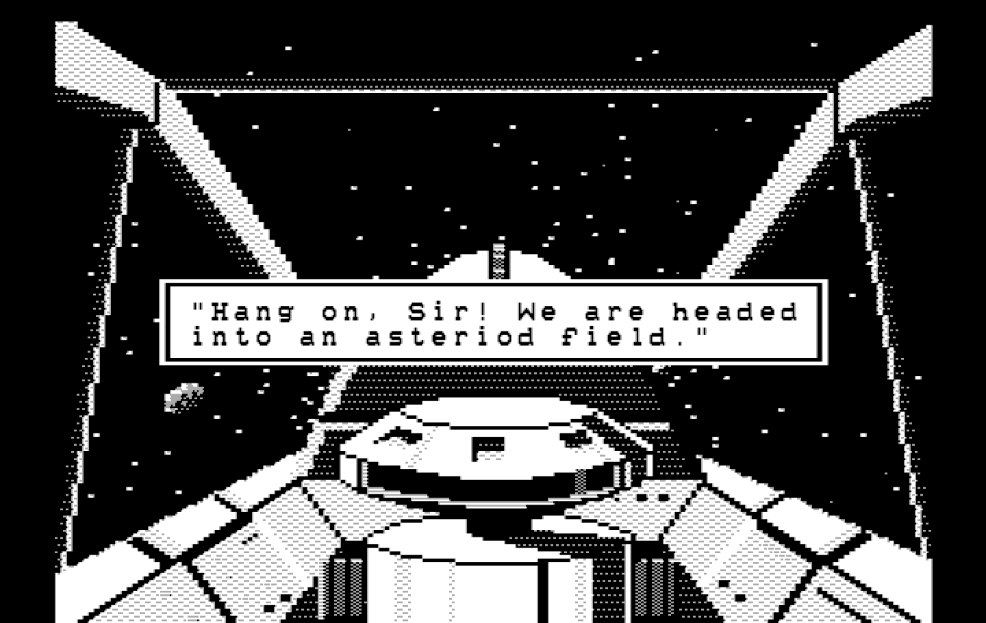 Space Quest: Chapter I - The Sarien Encounter IBM PC/Compatibles Screenshot: Headed for an asteroid field...