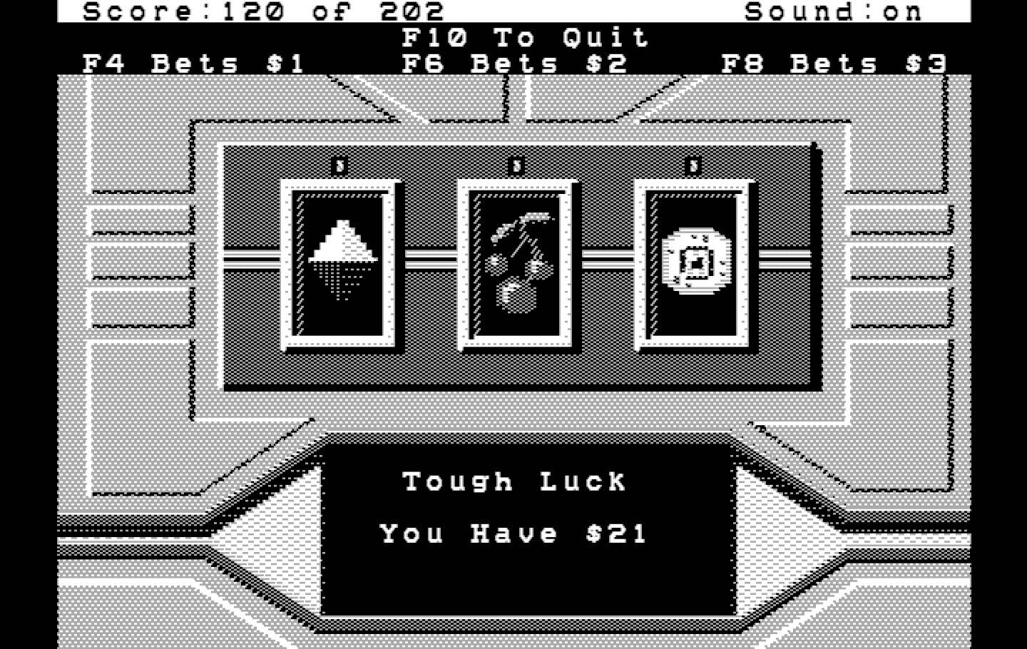 Space Quest: Chapter I - The Sarien Encounter IBM PC/Compatibles Screenshot: Playing the slot machine.