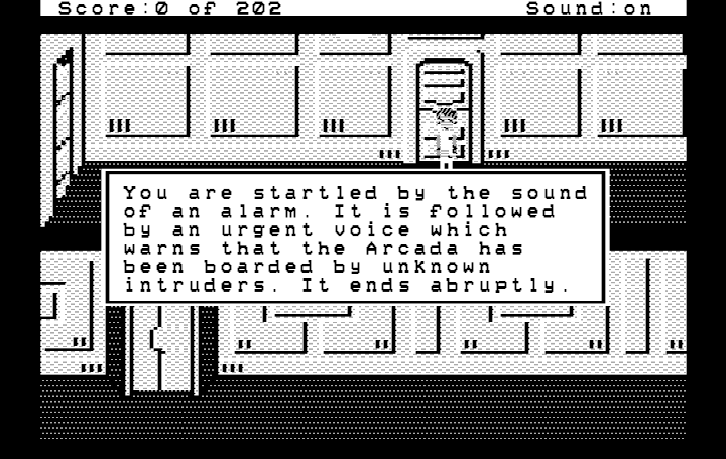 Space Quest: Chapter I - The Sarien Encounter IBM PC/Compatibles Screenshot: Game start.