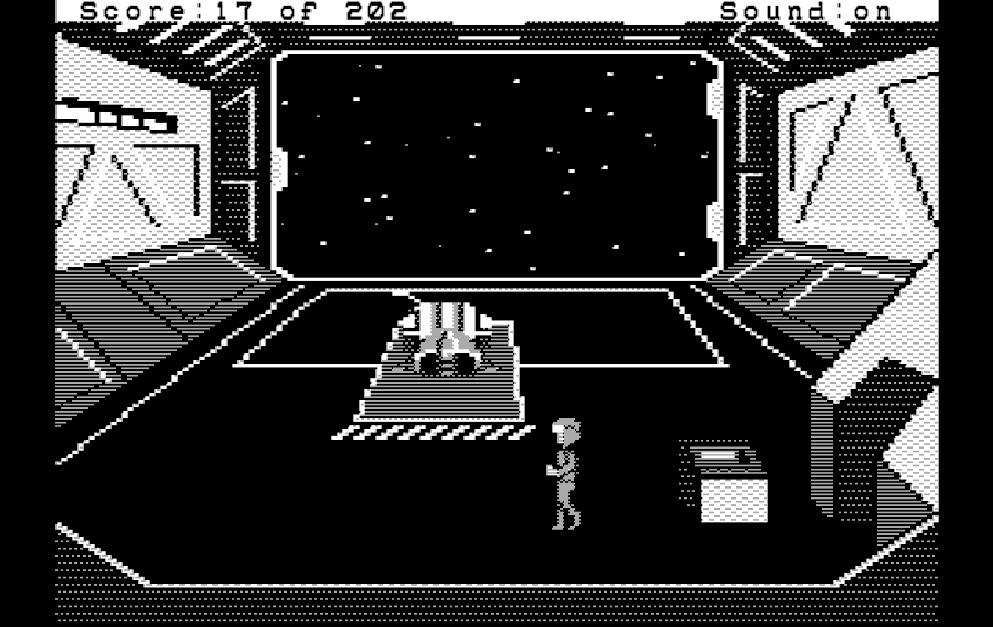 Space Quest: Chapter I - The Sarien Encounter IBM PC/Compatibles Screenshot: An escape pod, how useful!
