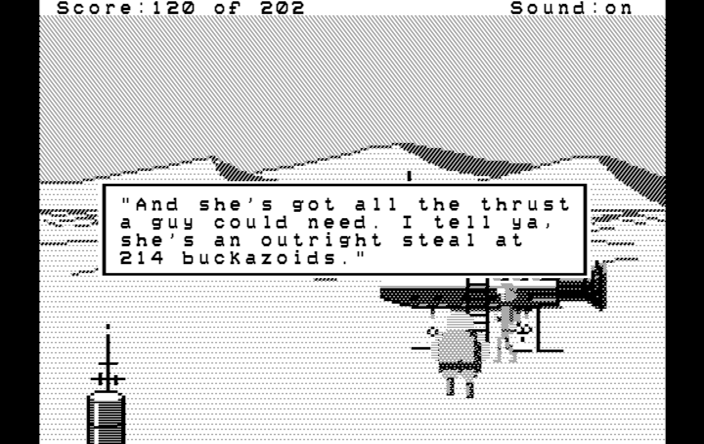 Space Quest: Chapter I - The Sarien Encounter IBM PC/Compatibles Screenshot: Looks like a nice ship to buy...