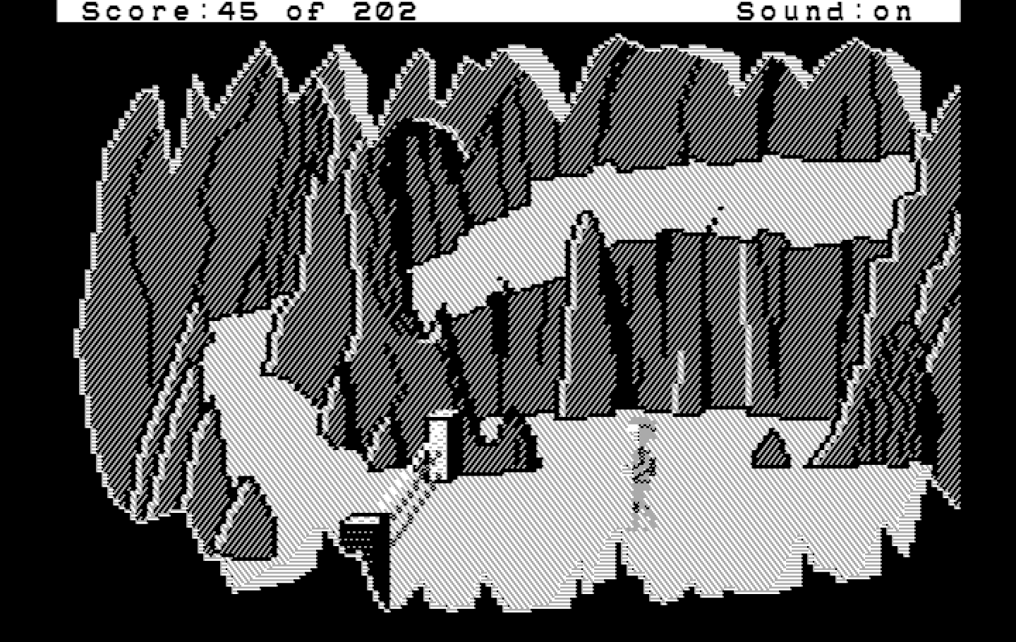 Space Quest: Chapter I - The Sarien Encounter IBM PC/Compatibles Screenshot: Lasers are deadly; I'll need a strategy to continue on!