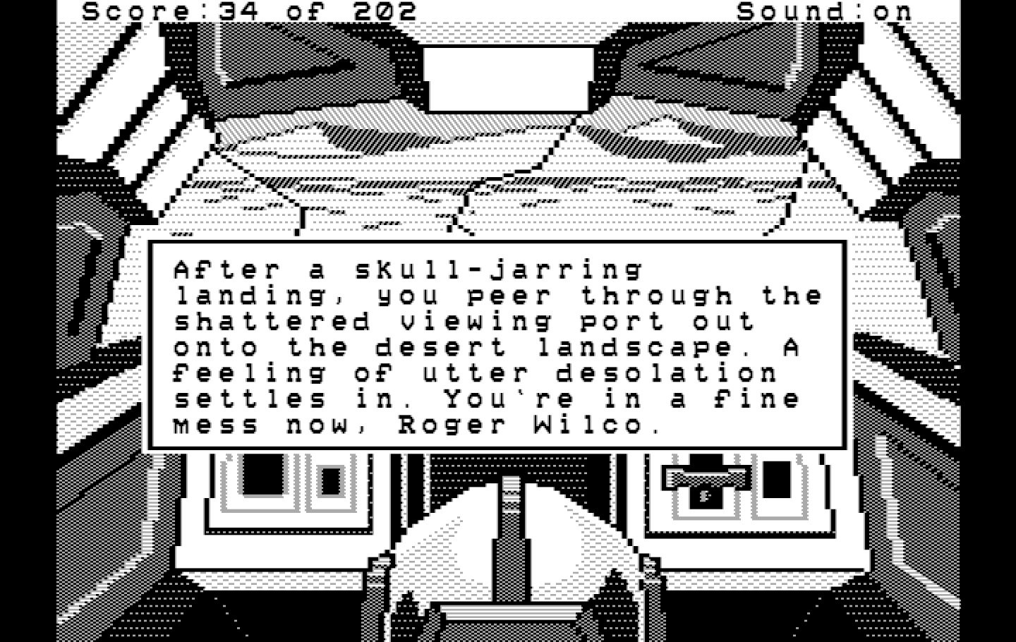 Space Quest: Chapter I - The Sarien Encounter IBM PC/Compatibles Screenshot: A crash landing!