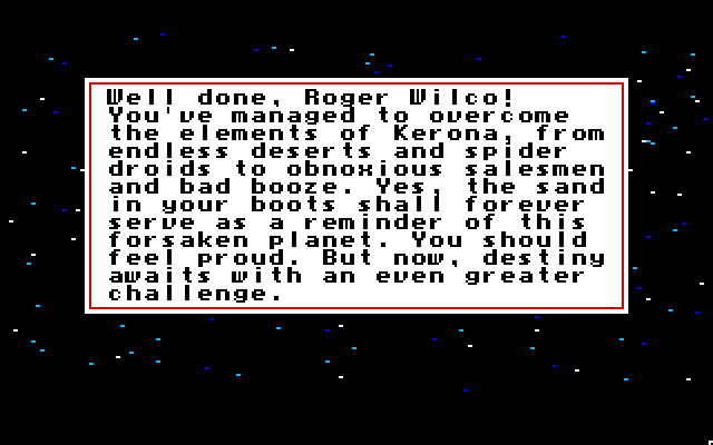 Space Quest: Chapter I - The Sarien Encounter Apple IIgs Screenshot: Made it off Kerona...what's next?