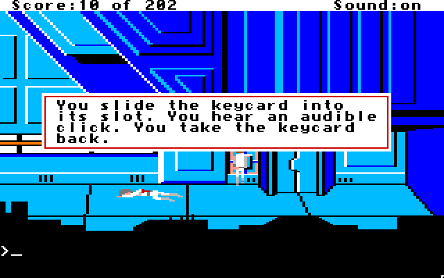 Space Quest: Chapter I - The Sarien Encounter Apple IIgs Screenshot: Good thing I found that keycard!