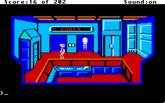 Space Quest: Chapter I - The Sarien Encounter Apple IIgs Screenshot: Located a fancy new spacesuit!