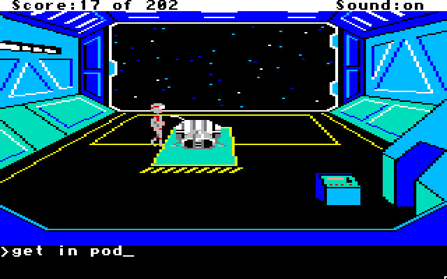 Space Quest: Chapter I - The Sarien Encounter Apple IIgs Screenshot: An escape pod, just what I needed!