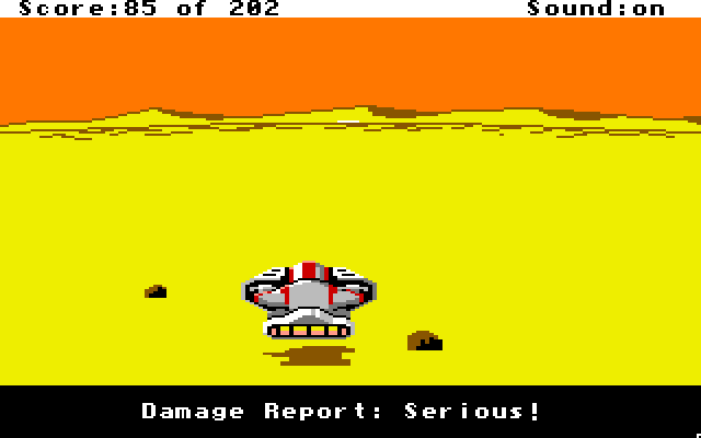 Space Quest: Chapter I - The Sarien Encounter Apple IIgs Screenshot: Don't hit the rocks when on the sand skimmer!
