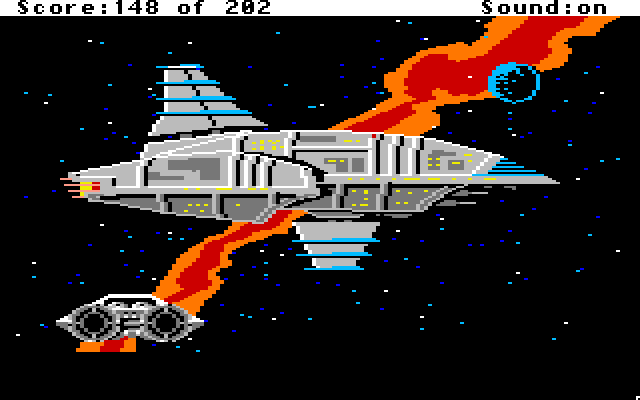 Space Quest: Chapter I - The Sarien Encounter Apple IIgs Screenshot: It's the Deltaur!