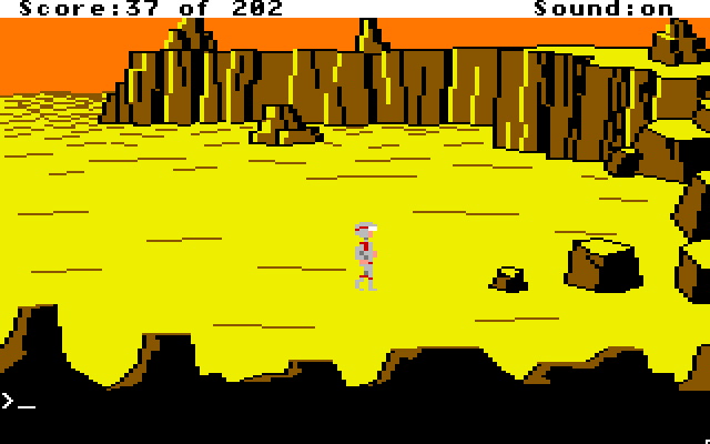 Space Quest: Chapter I - The Sarien Encounter Apple IIgs Screenshot: Let's see if there's anything over by these rocks...