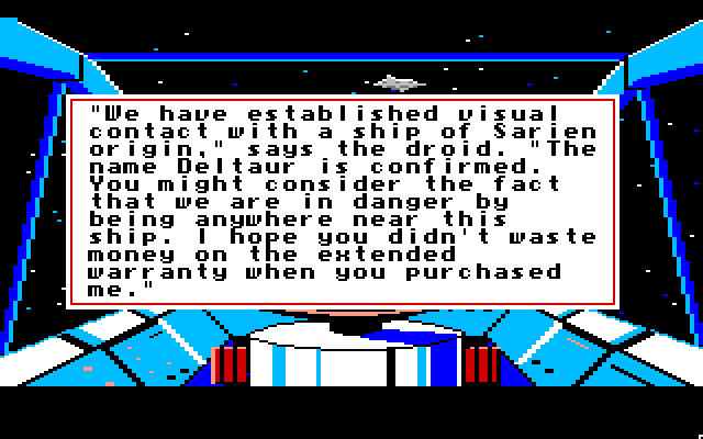 Space Quest: Chapter I - The Sarien Encounter Apple IIgs Screenshot: Sarien ship ahead!