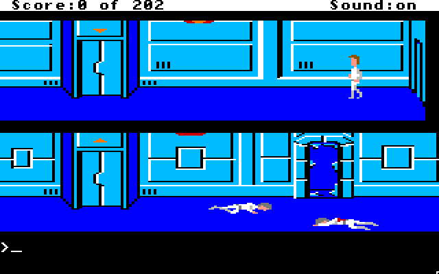 Space Quest: Chapter I - The Sarien Encounter Apple IIgs Screenshot: Unknown intruders leave a trail of destruction...