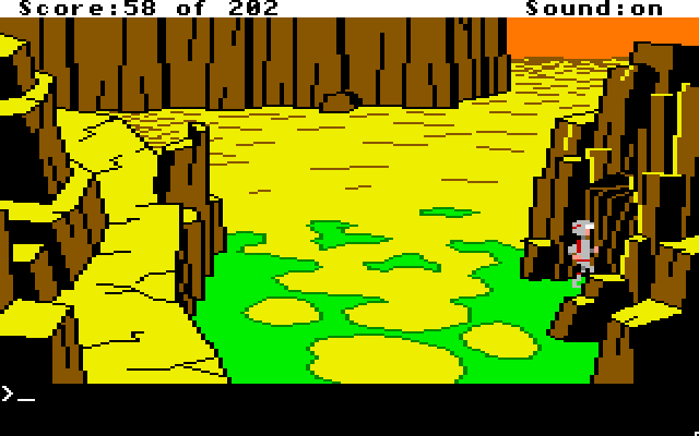 Space Quest: Chapter I - The Sarien Encounter Apple IIgs Screenshot: Let's see what's in this cave here...