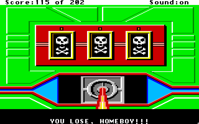Space Quest: Chapter I - The Sarien Encounter Apple IIgs Screenshot: You really don't want to lose at this slot machine! Game over...