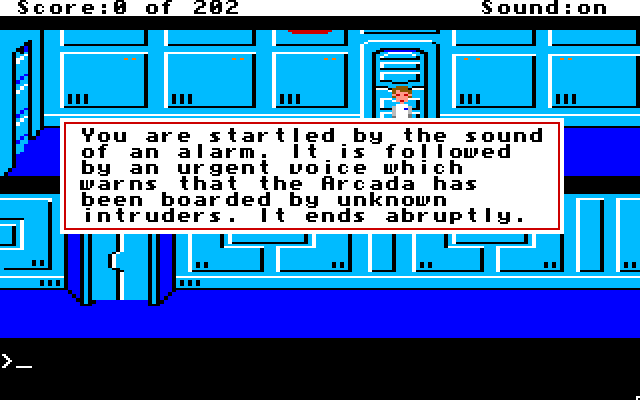 Space Quest: Chapter I - The Sarien Encounter Apple IIgs Screenshot: Game start.