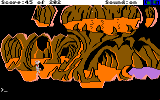 Space Quest: Chapter I - The Sarien Encounter Amiga Screenshot: Which way through the cavern?