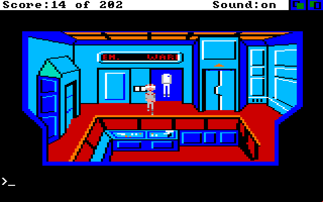 Space Quest: Chapter I - The Sarien Encounter Amiga Screenshot: Acquired a space suit!